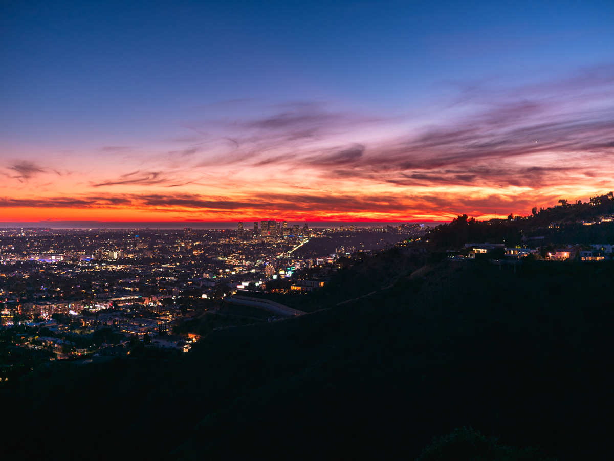 A photo of Santa Monica taken at sunset from high in the Hollywood Hills