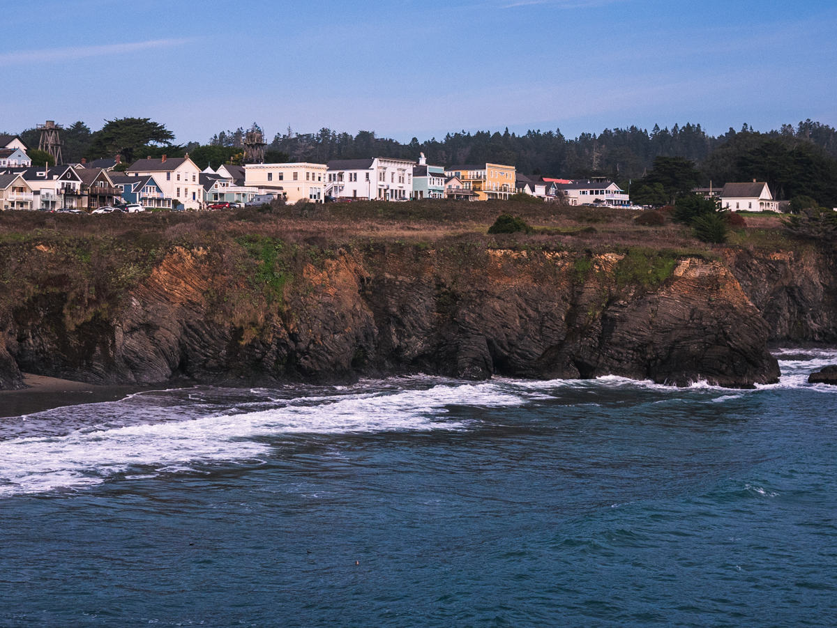 A photograph of the bluffs of Mendocino, California.
