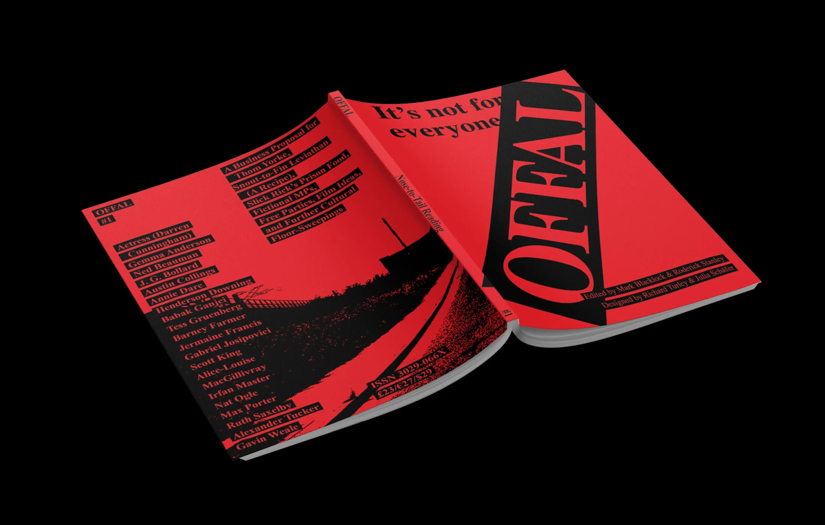 A product photo of a short printed book with the title "OFFAL" on the cover
