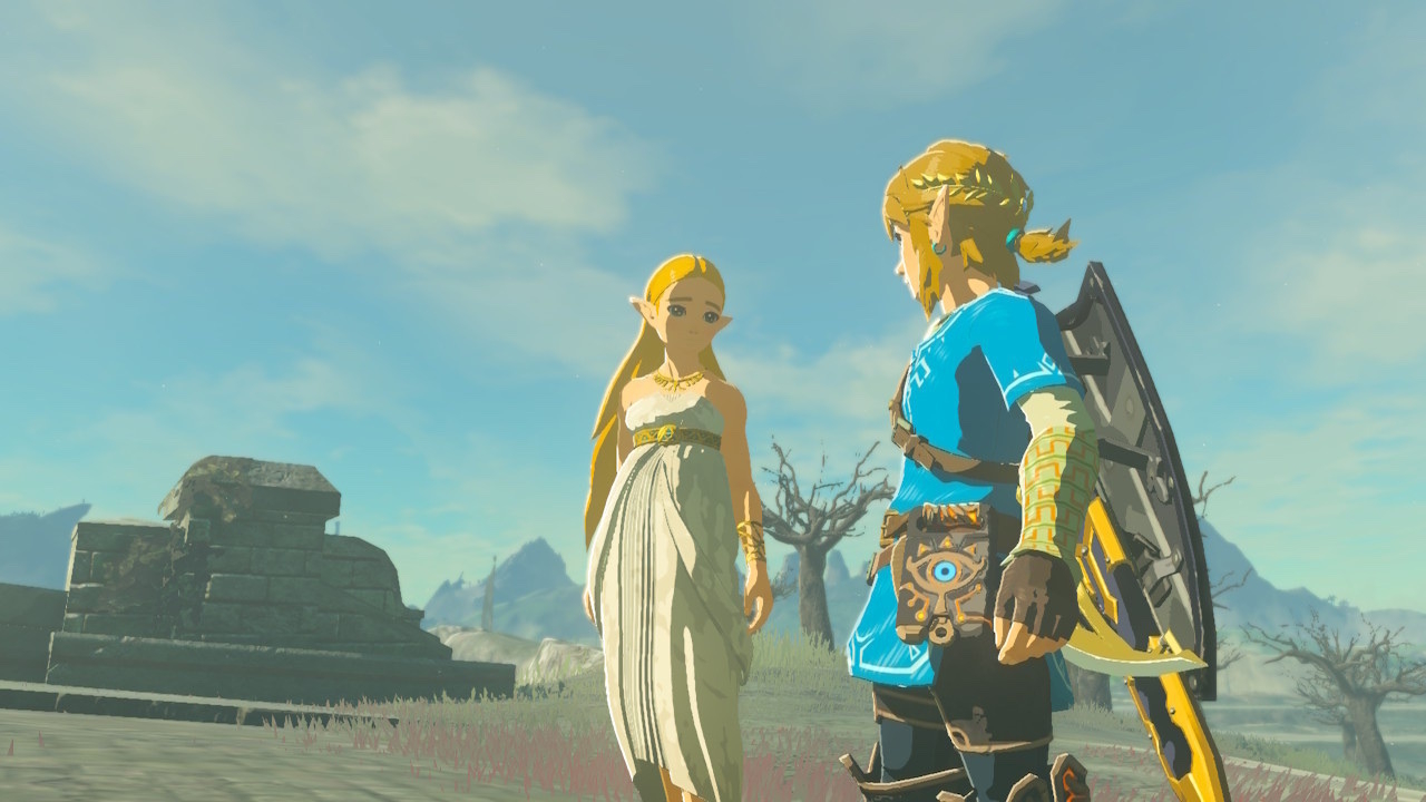 Cut-scene from the end of the game, with Link and Zelda looking at each other.
