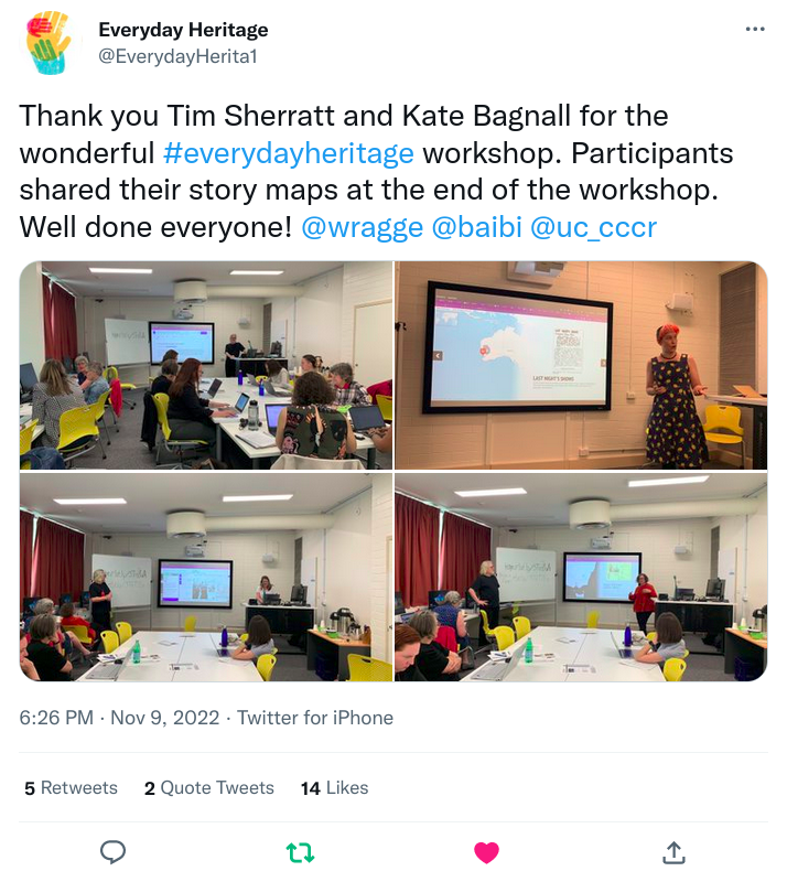 Screenshot of tweet showing participants at the Connecting People and Place workshop.