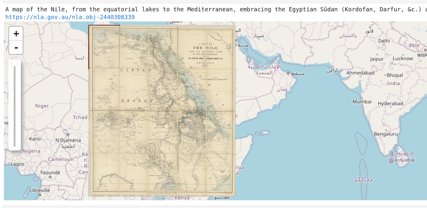 Screenshot of a historical map of the Nile overlaid on a modern map of Egypt.
