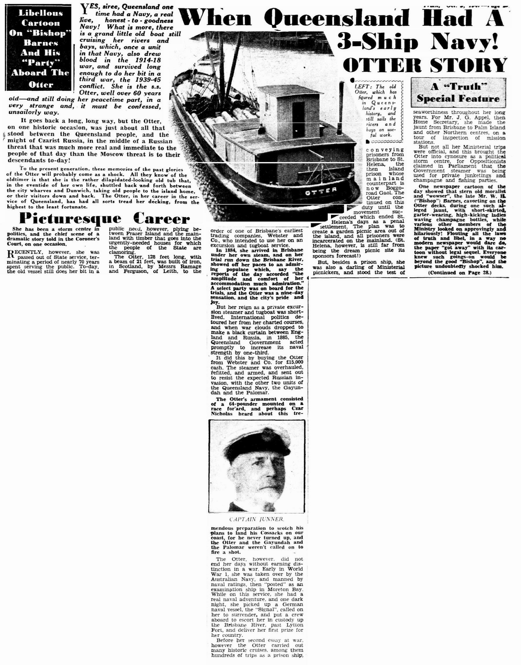 Image of newspaper article as it appeared in the published newspaper, with the central column extending well below the main body of the article