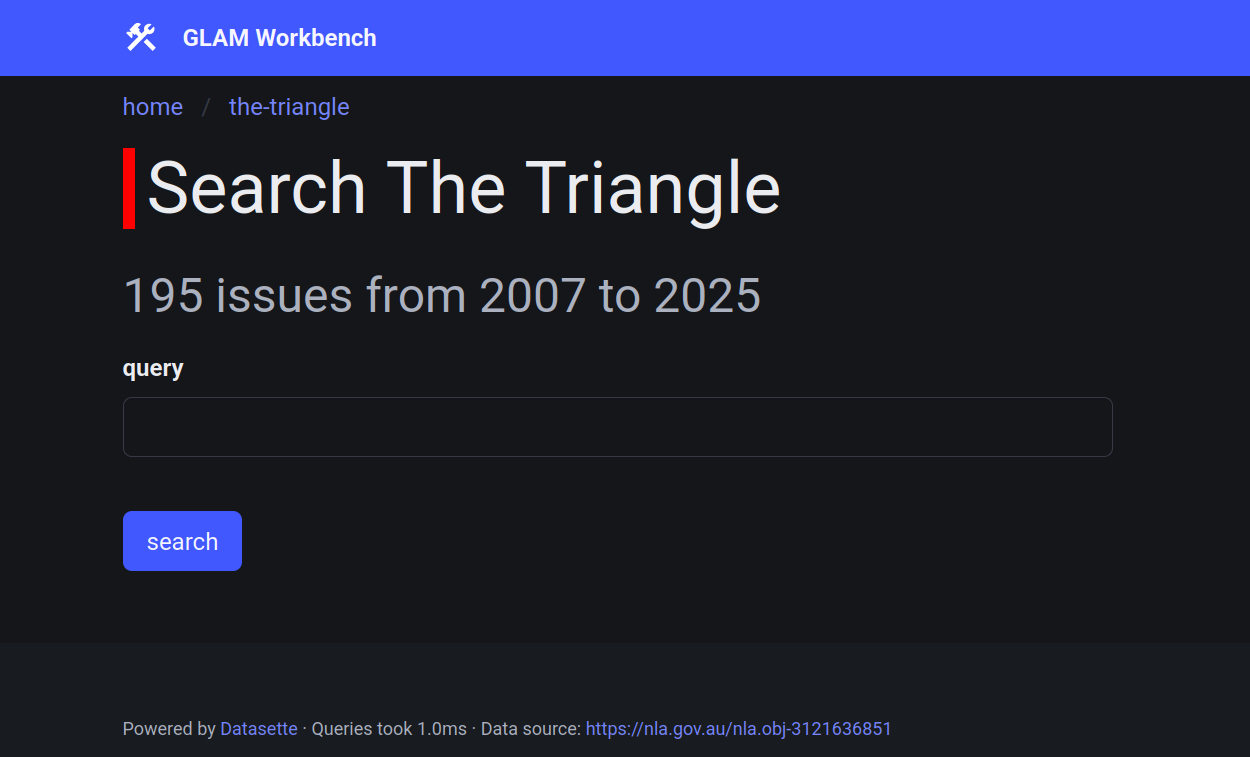 Screenshot of the Triangle search interface