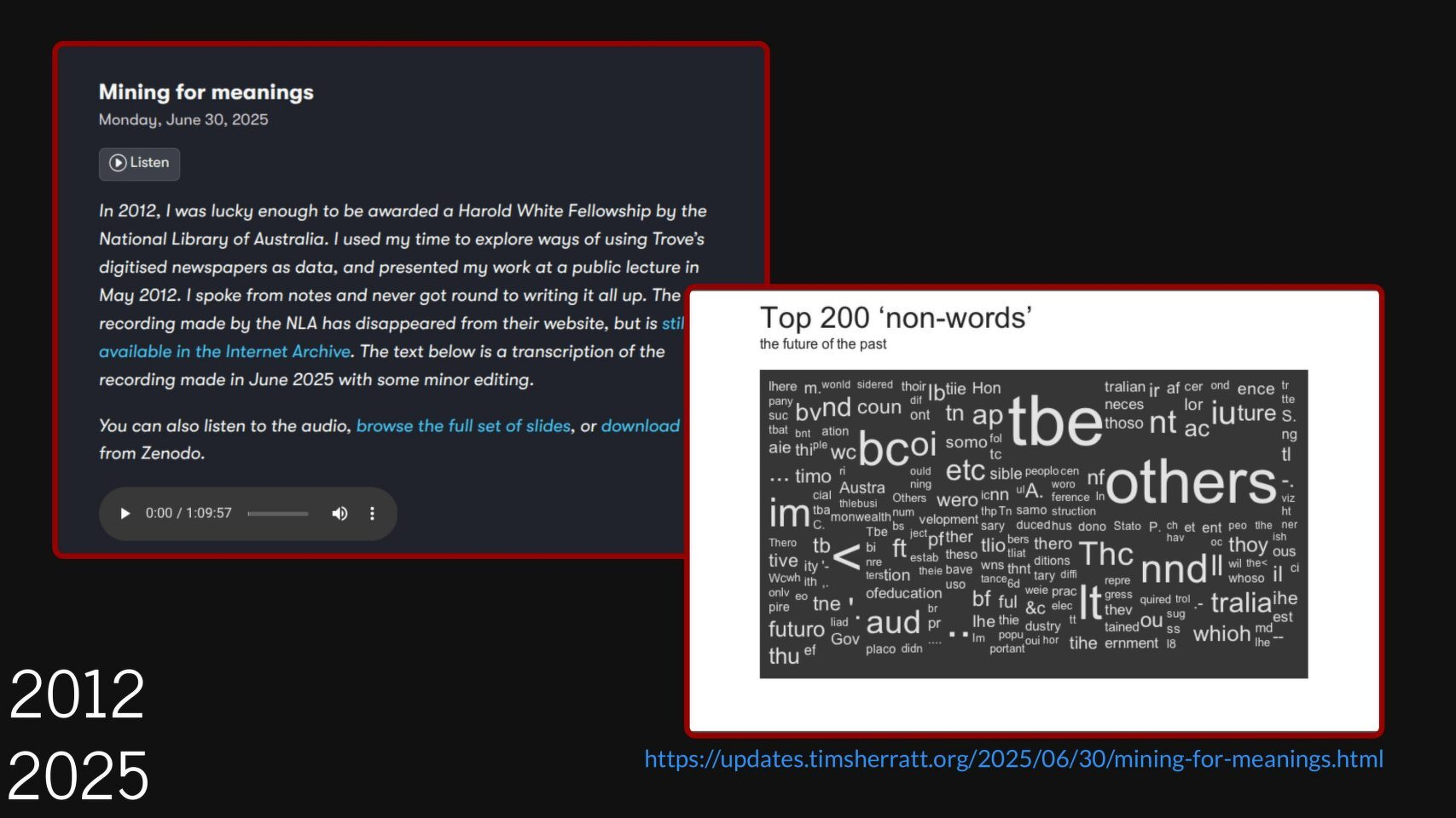 Slide showing details of my lecture include a slide from the 2012 presentation