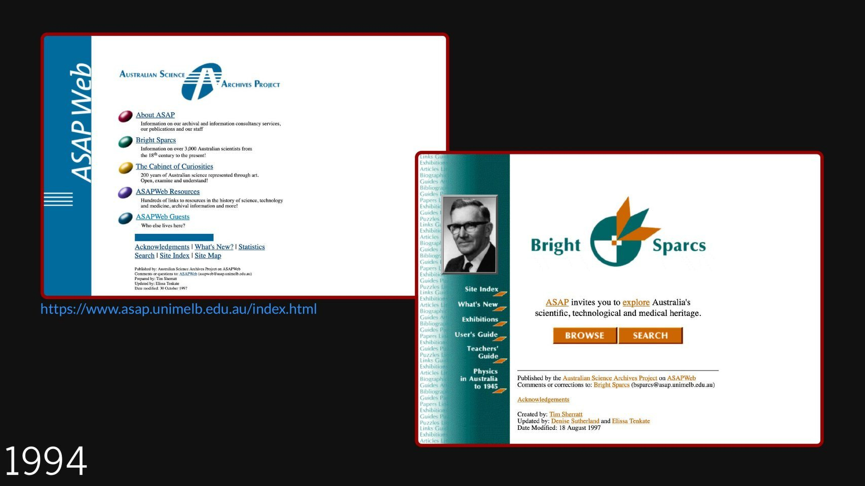 Archived home pages of ASAP and Bright Sparcs