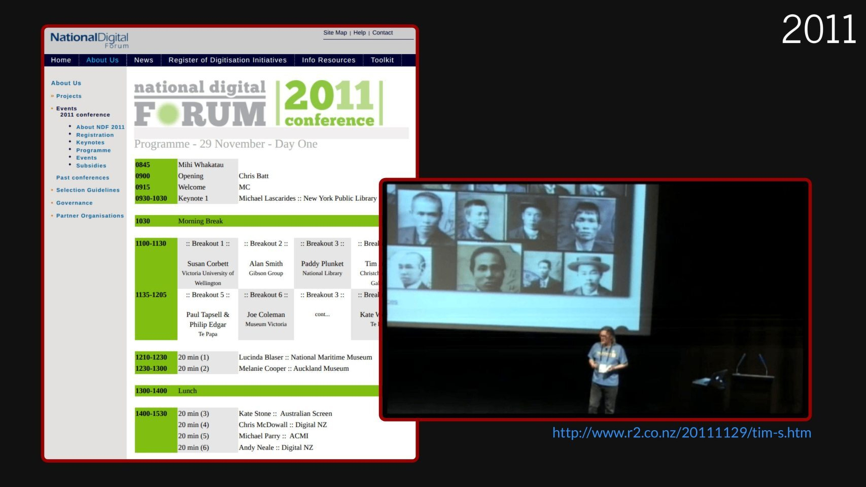 Slide showing archived screenshots from the Flickr Machine Tag Challenge and the LOD-LAM summit