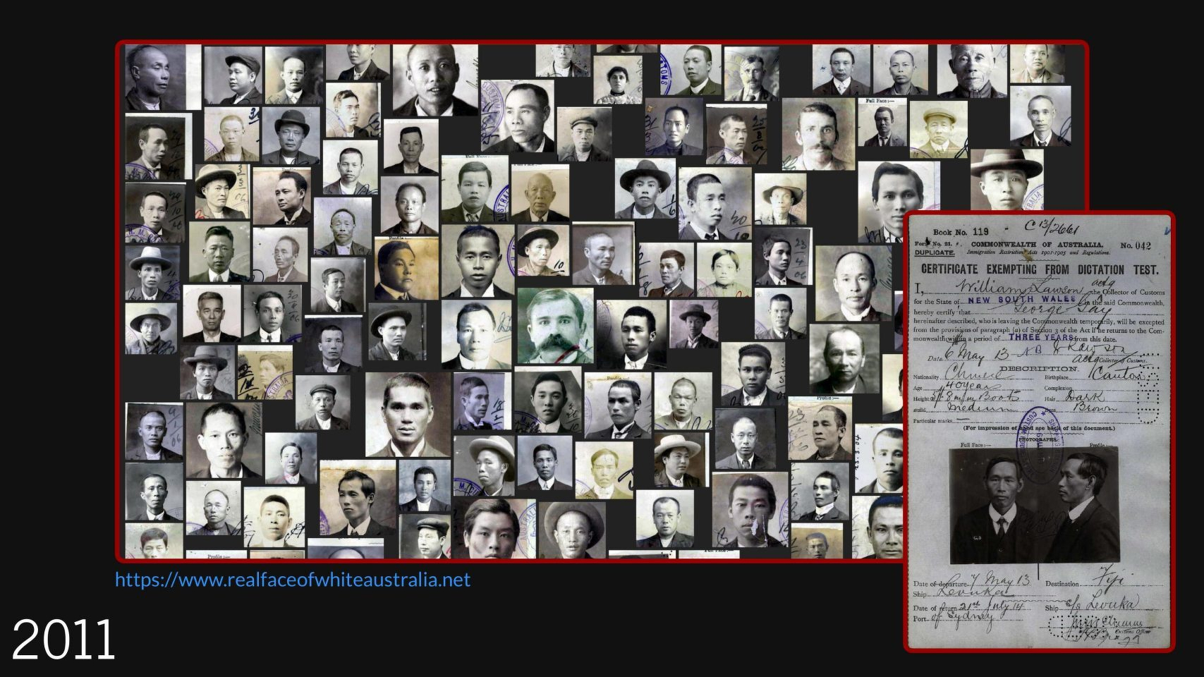 Slide showing a screenshot of the Real Face of White Australia's wall of faces