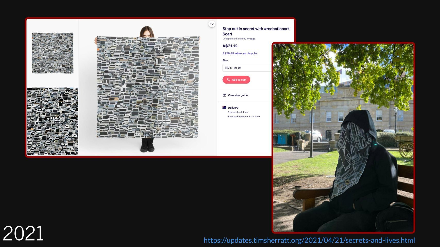 Slide showing a scarf covered in ASIO redactions