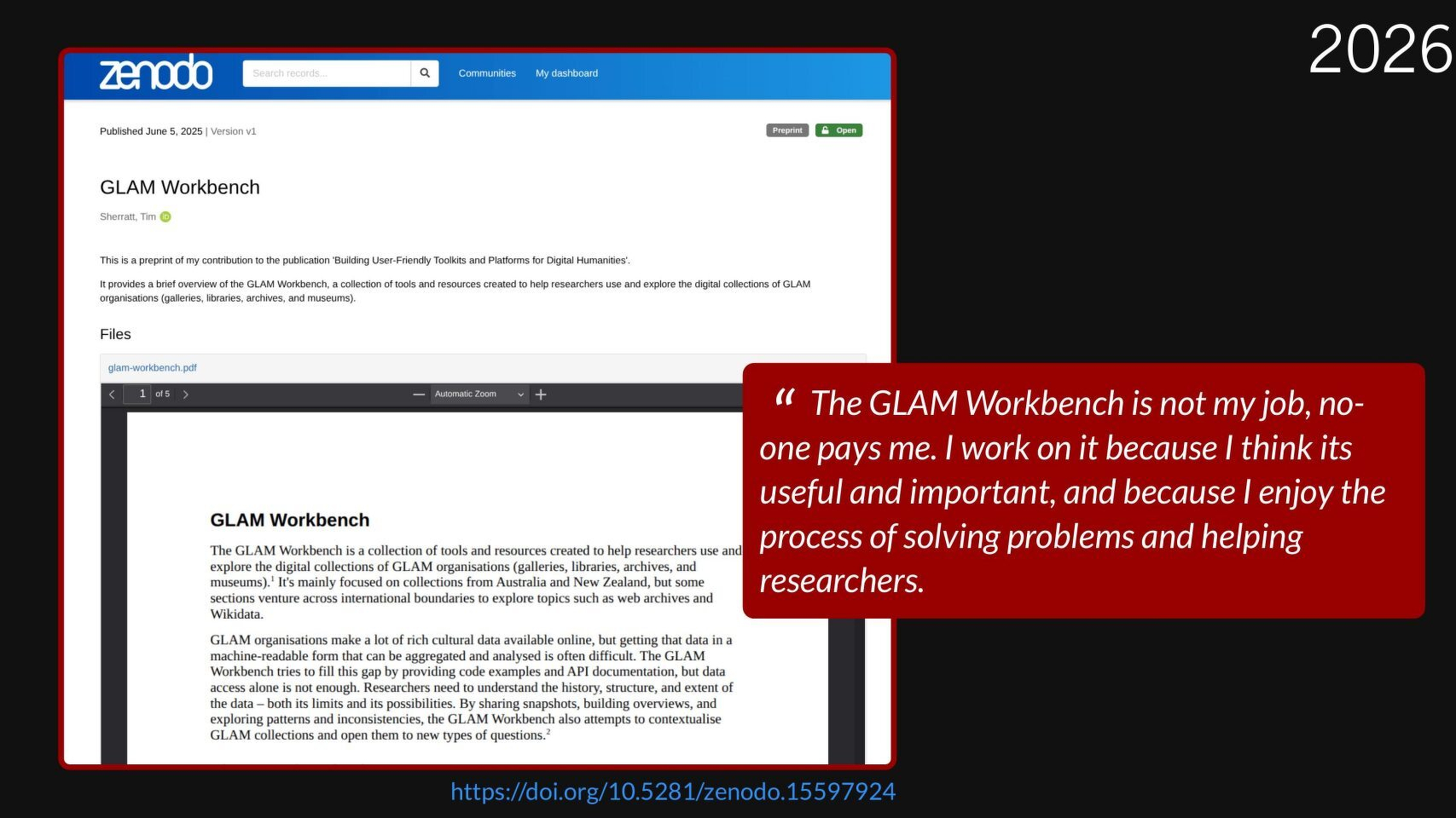 Screenshot showing article in Zenodo
