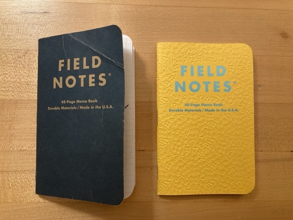 Two Field Notes memo books side by side: one used, one new