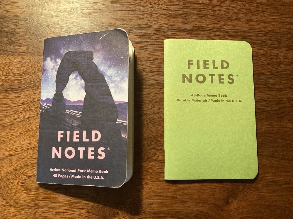 Two Field Notes memo books side by side: one used, one new