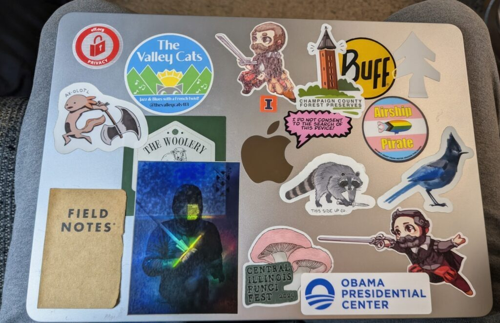 My laptop, properly covered with diverse stickers