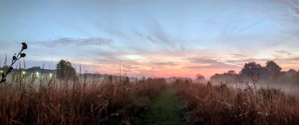 Panorama of the sunrise over the prairie
