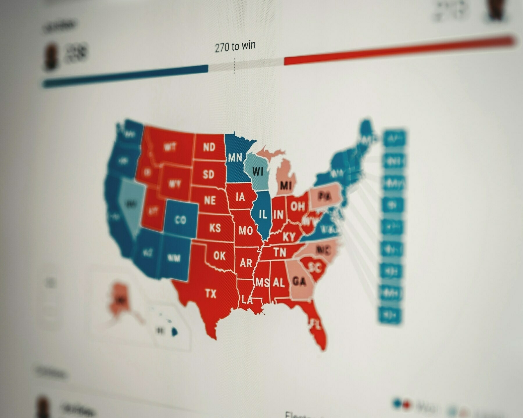 a political map of the United States showing red and blue states representing Republicans and Democrats