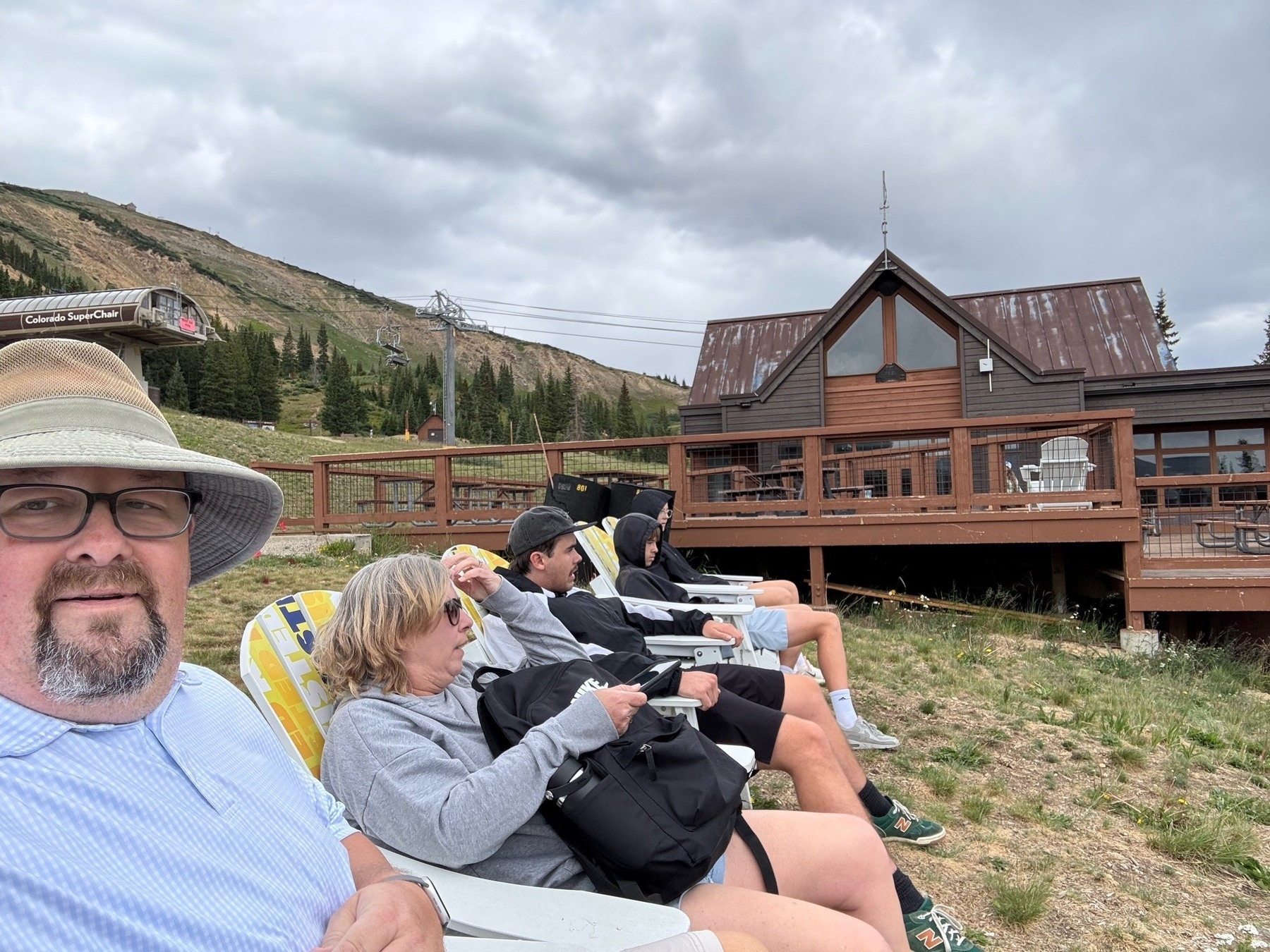 Sitting in some chairs at Peak 8, Breckinridge