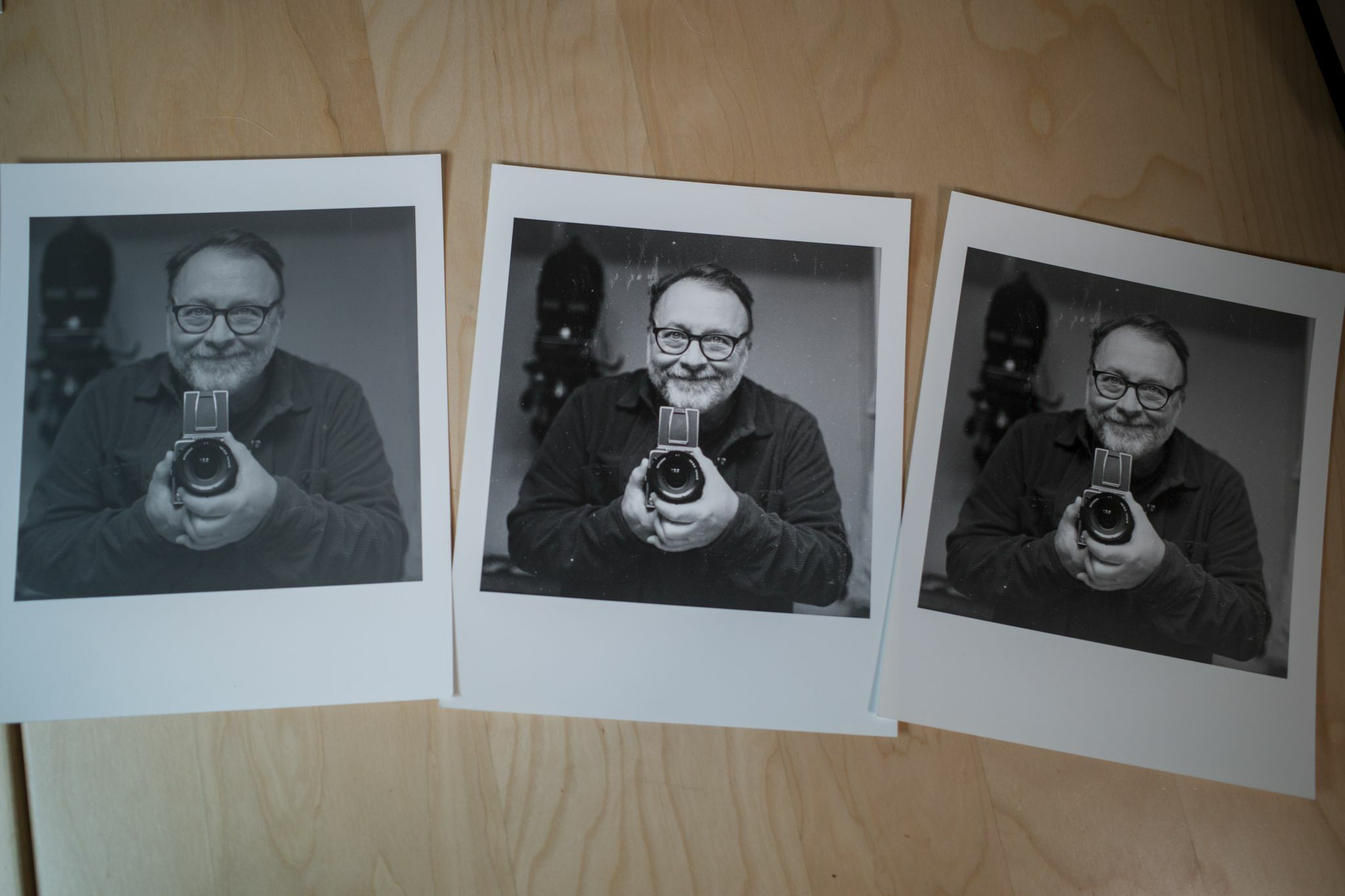 3 darkroom prints of the same self-portrait.