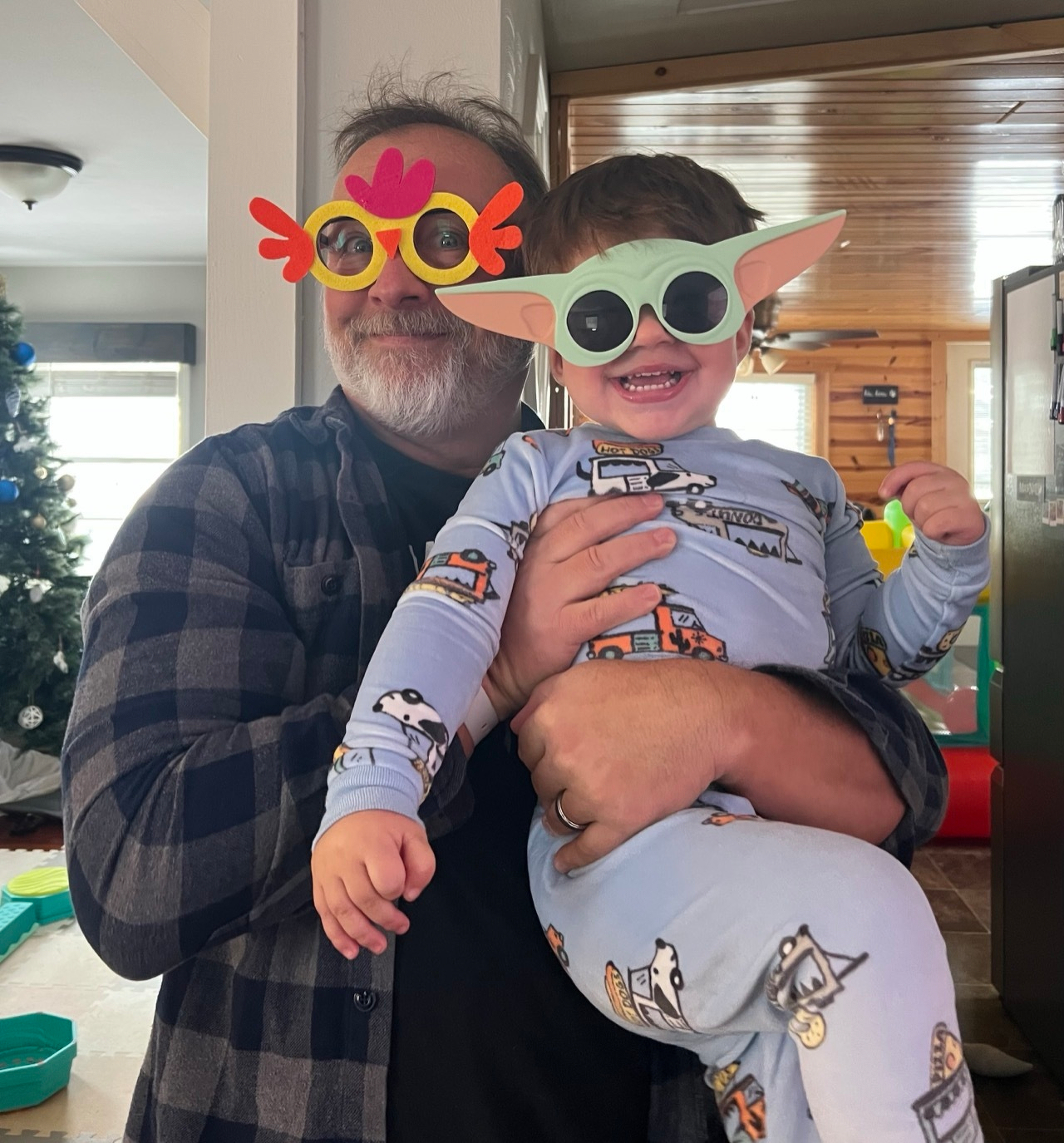 Me and my grandson wearing cool glasses.