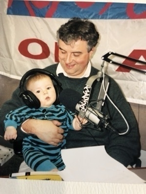 Leo teaching his baby boy how to broadcast, KSFO 1994