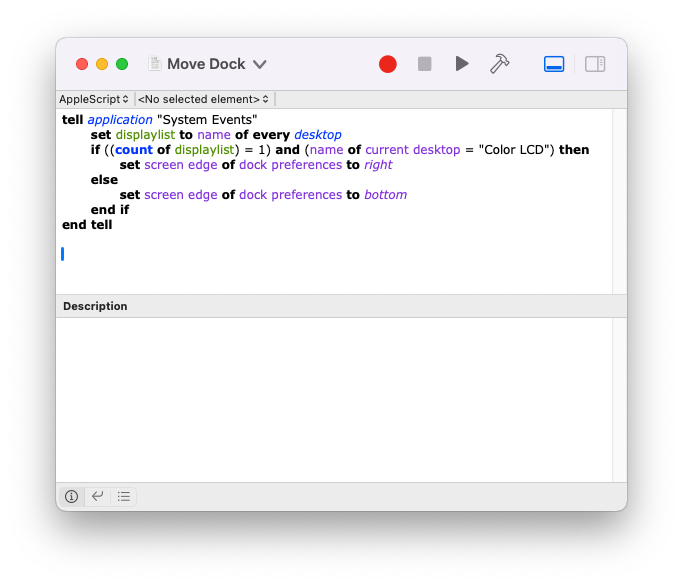 A screenshot of an AppleScript Script Editor window with the code in it