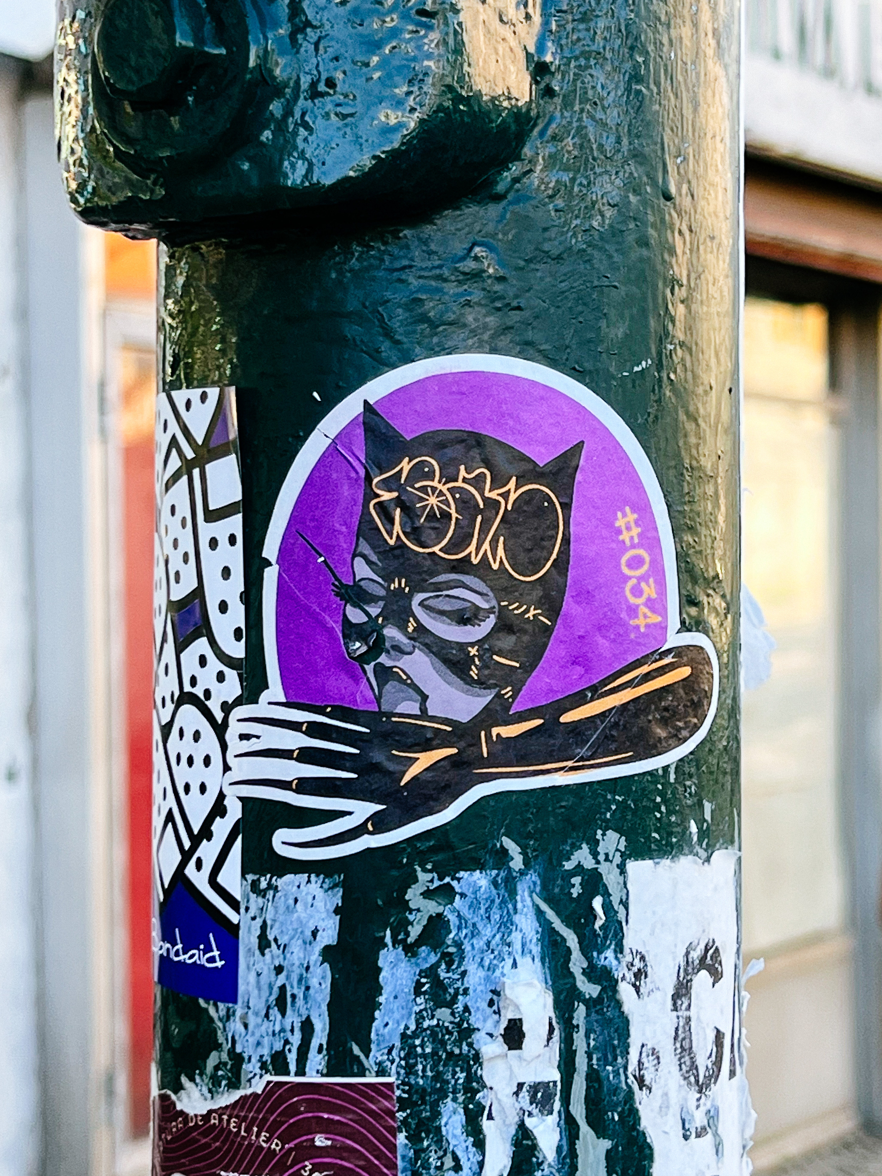 A sticker with Catwoman licking her hand. 
