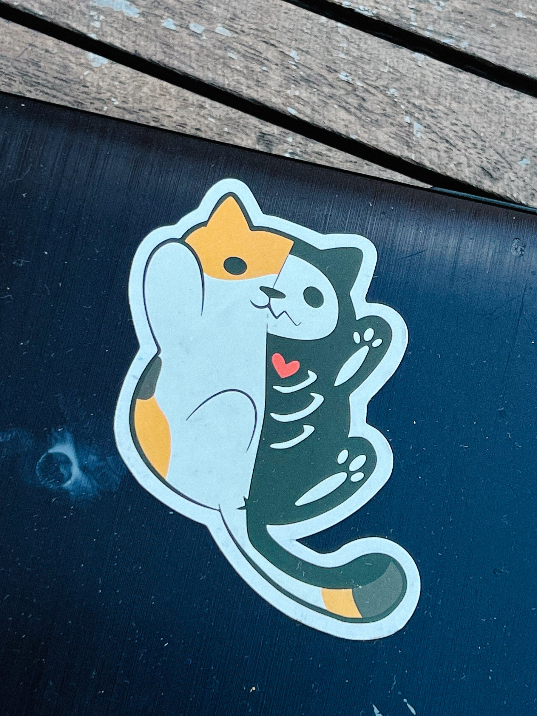 Sticker with a cat. The cat has a heart. 