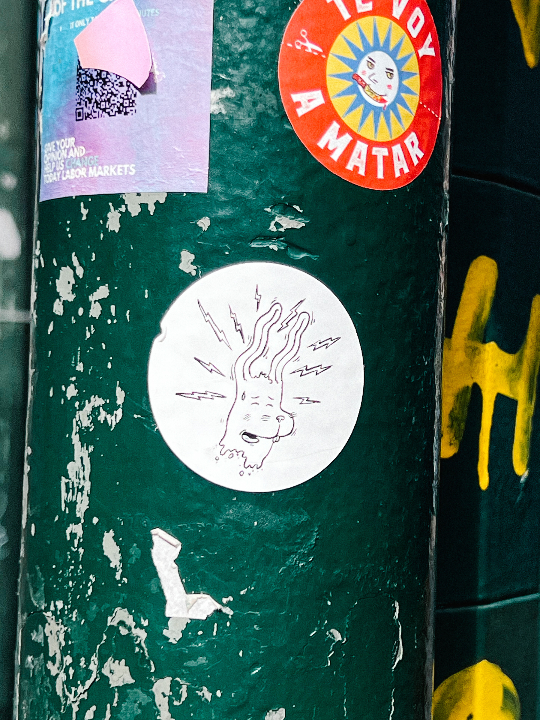 Sticker with a drawing of an electrocuted bunny’s head. 