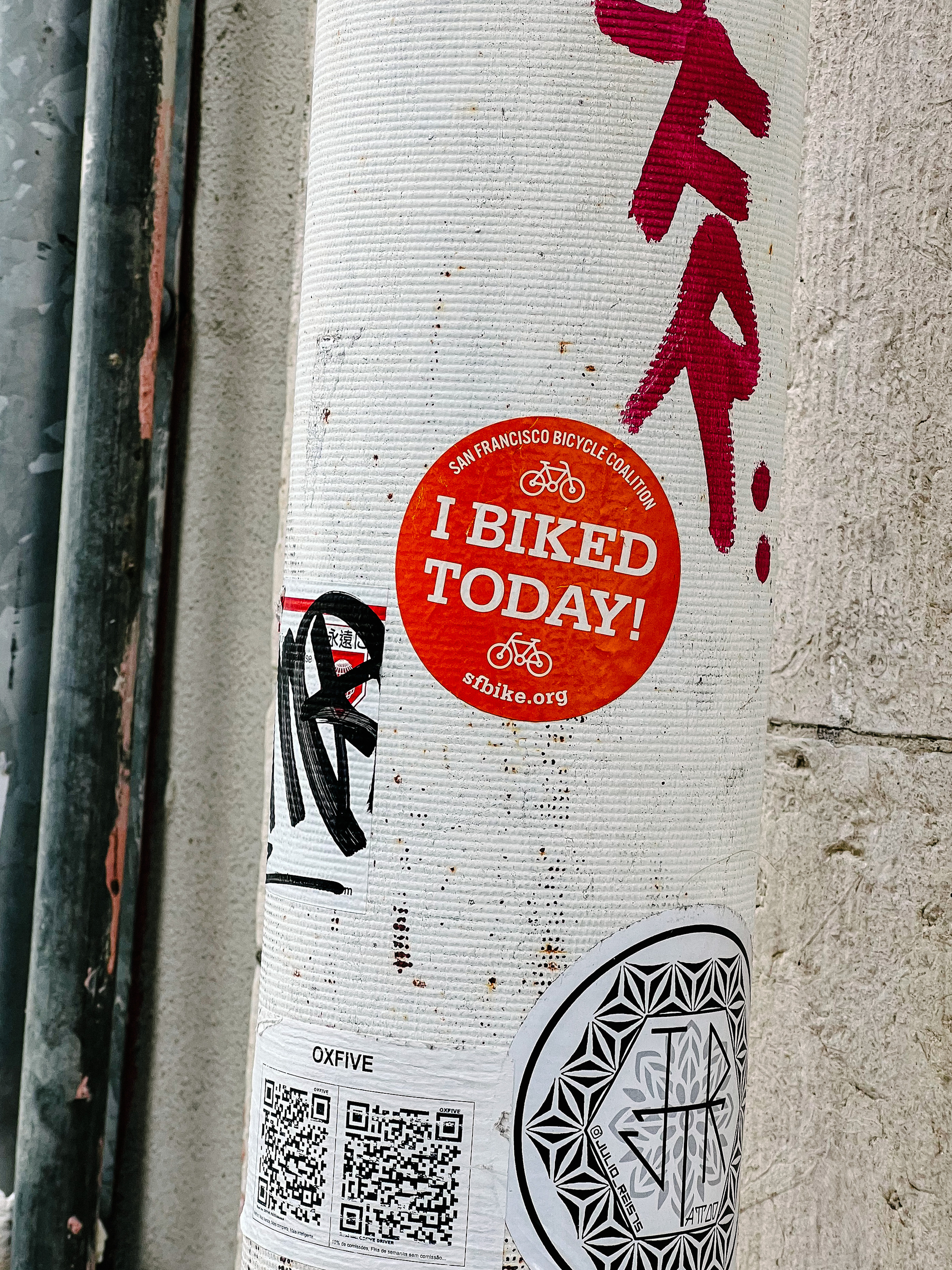 Sticker with the words “I biked today!” and “San Francisco Bicycle Coalition”, with two little bicycles. 
