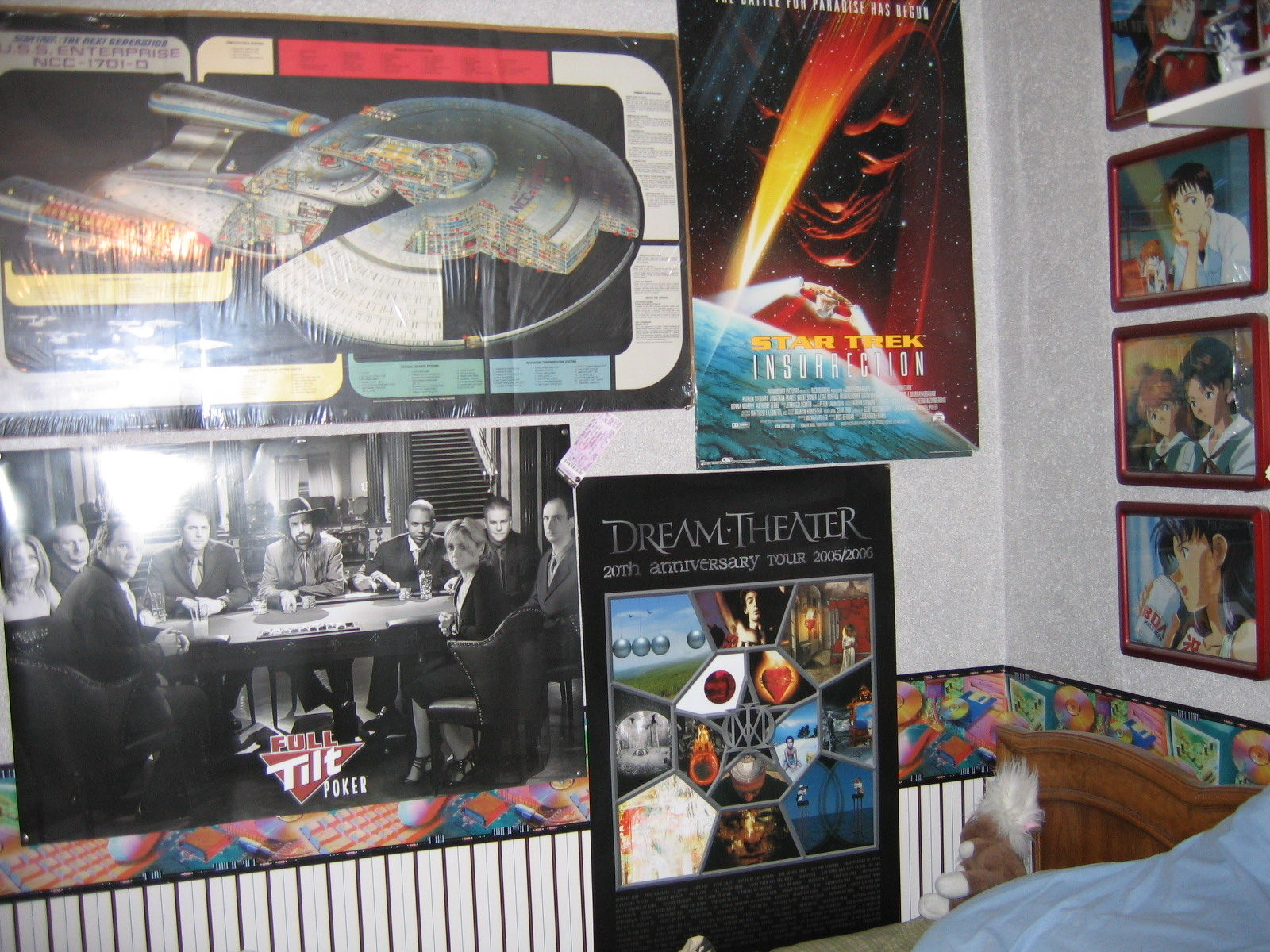 Wall of posters. Star Trek, dream theater, evangelion 
