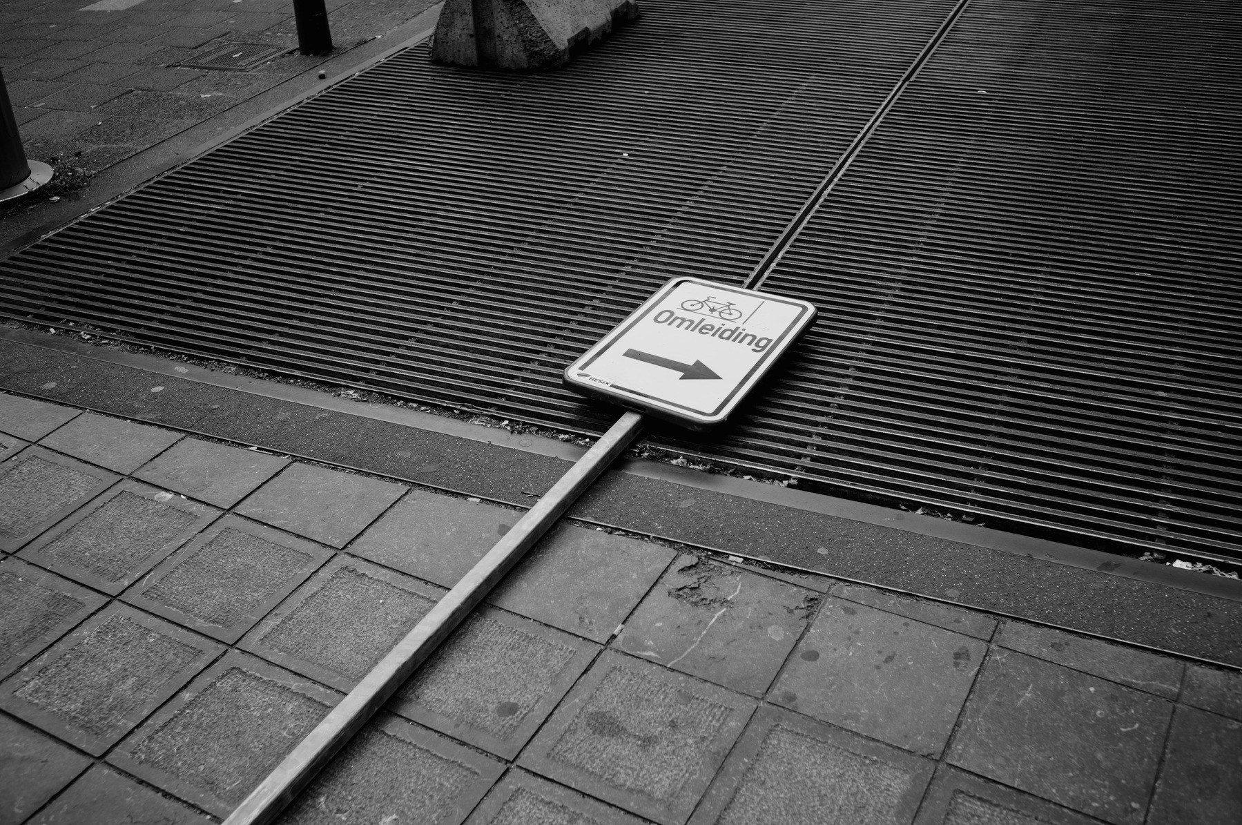 A sign lying on the floor