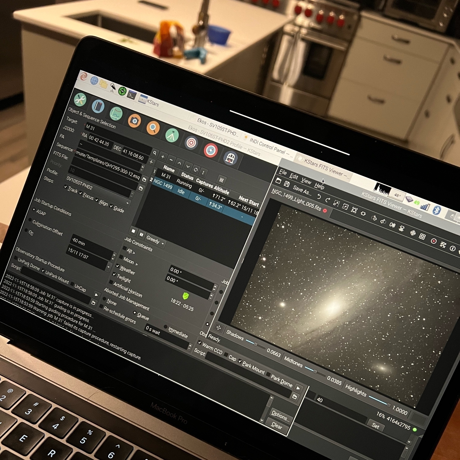 Andromeda galaxy in astrophotography software