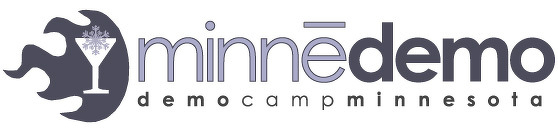 Auto-generated description: Logo for minnedemo democamp minnesota featuring a stylized martini glass with a snowflake.
