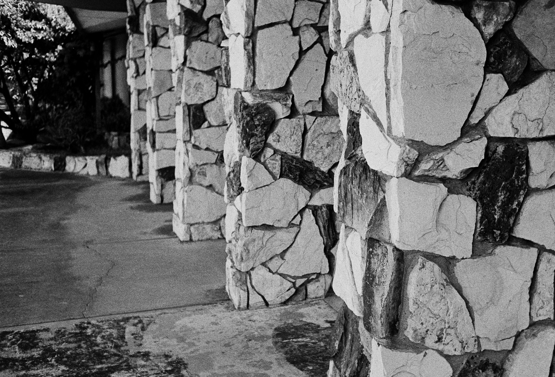 a scan of a black and white photo showing stone textures on pillars on a building