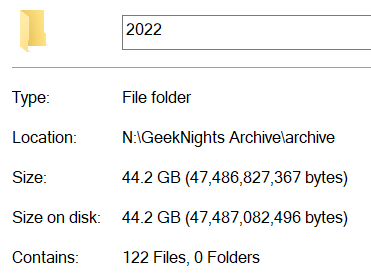 GeekNights archive properties window