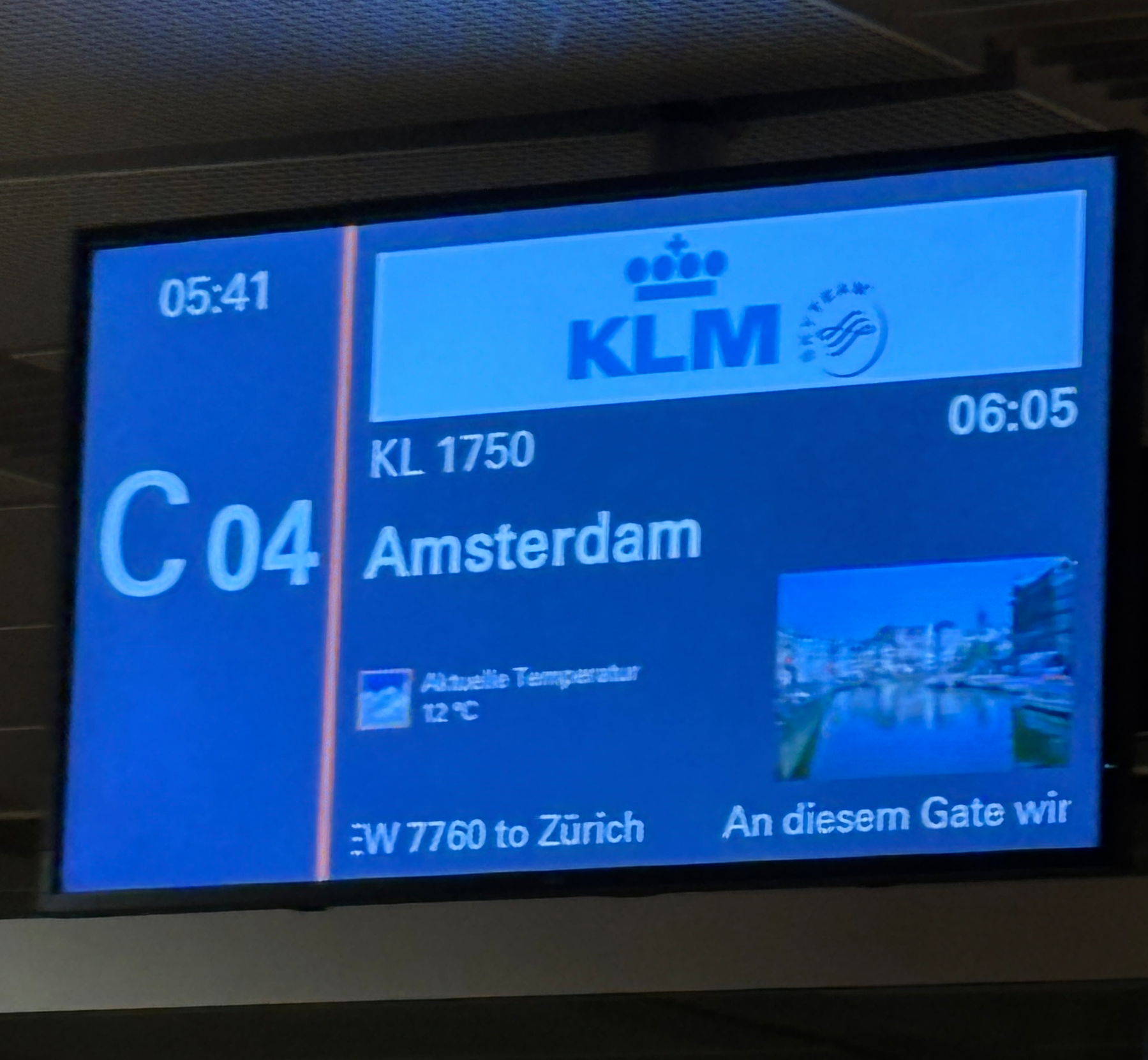 KL 1750 to Amsterdam departure 6:05 from Gate C4