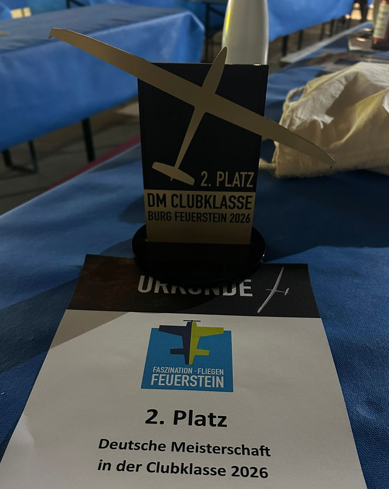 Trophy and certificate for 2nd place at the 2026 German Gliding Championship in the Club class