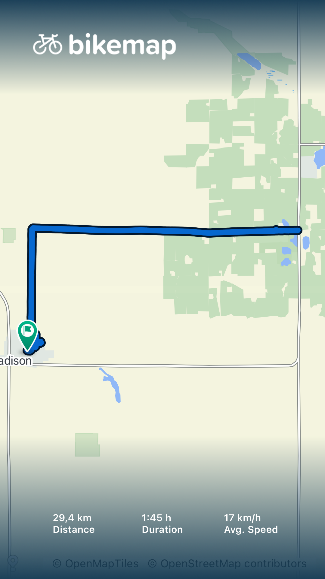 Bikemap route from Madison MN to Cerro Gordo Township 