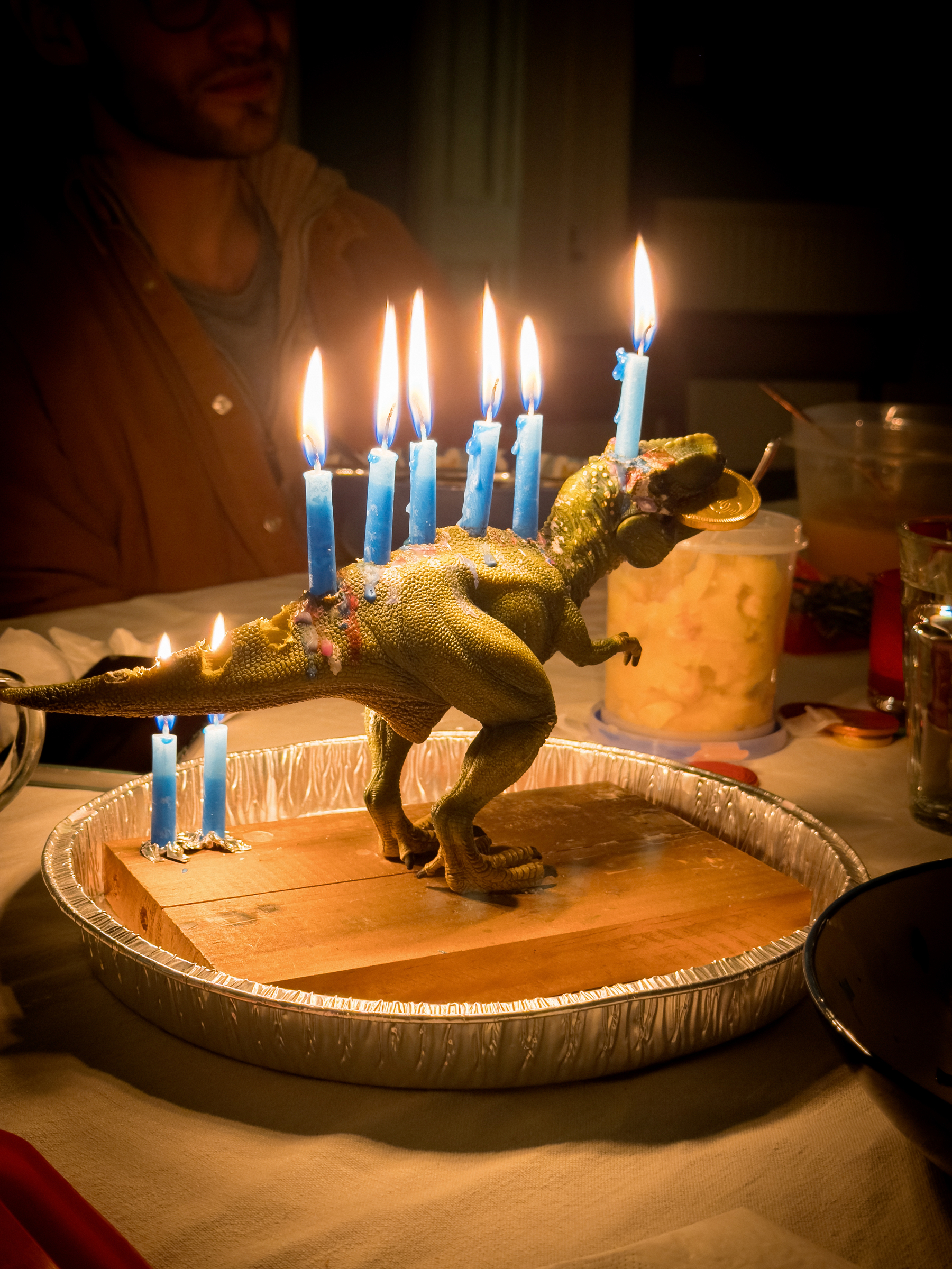Trex Menorah with candles