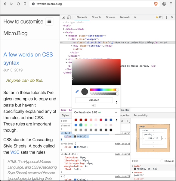 Read the CSS for an element in the Inspector. 