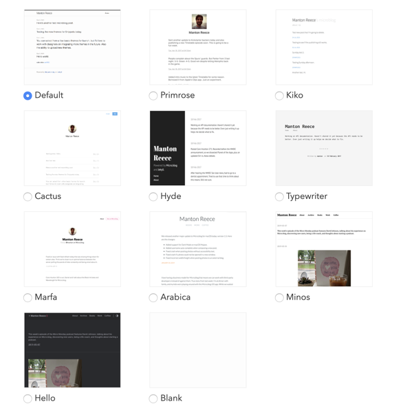 10 default Micro.Blog themes. 