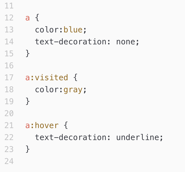 CSS styles for links. 