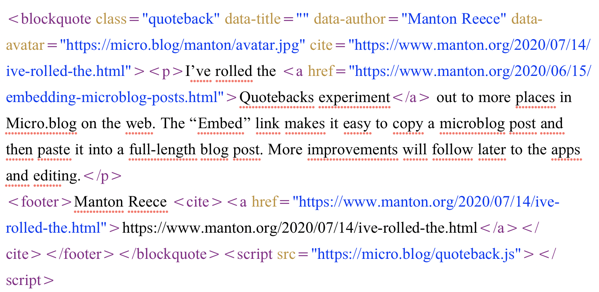 Quoteback embed text example. 