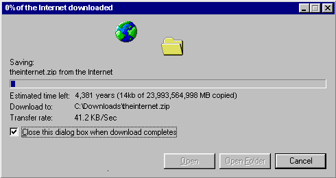 Internet Explorer window downloading the internet at old modem speeds of 46KBps
