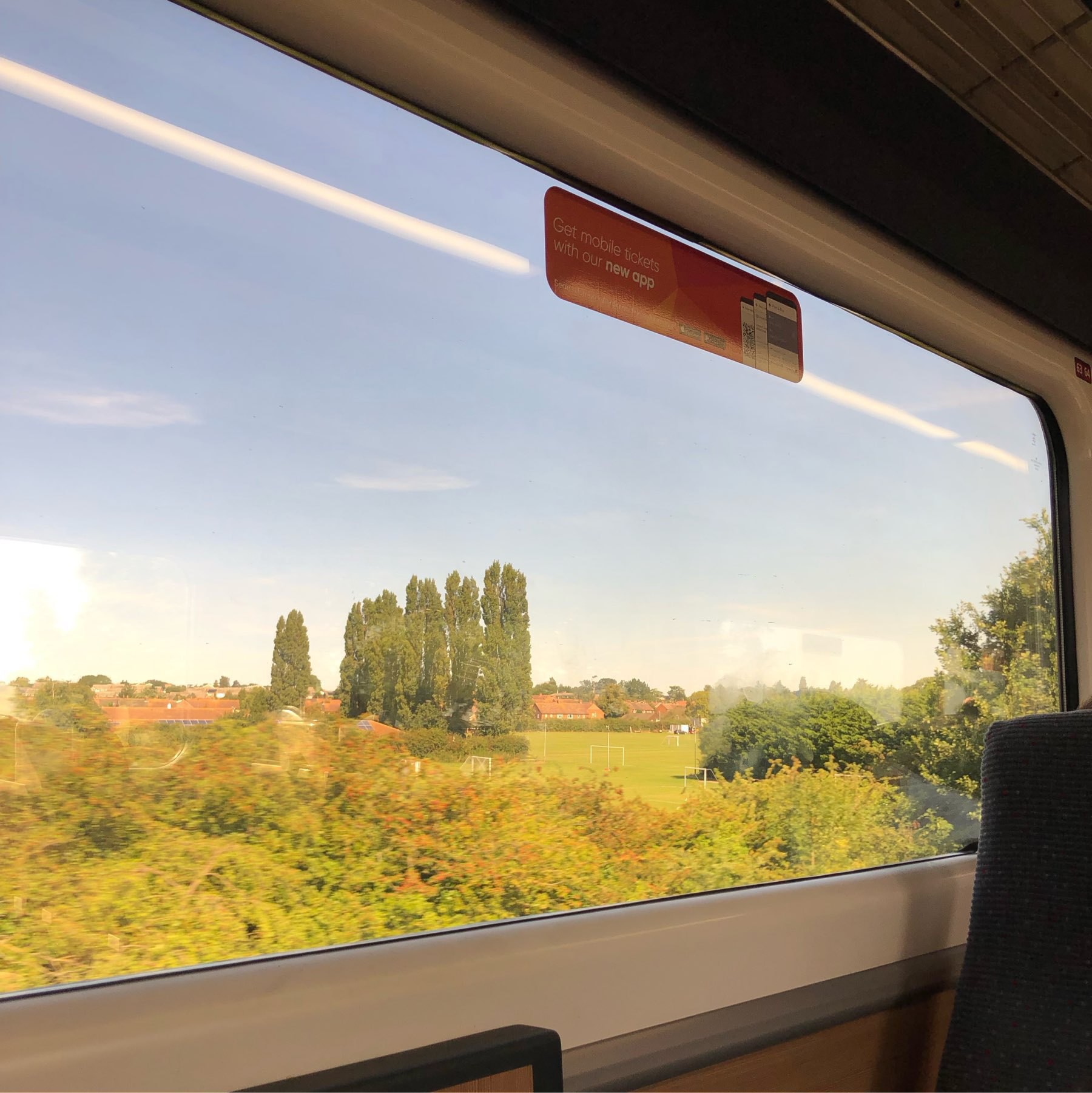 Train past Essex with a lovely greenery view from the window.