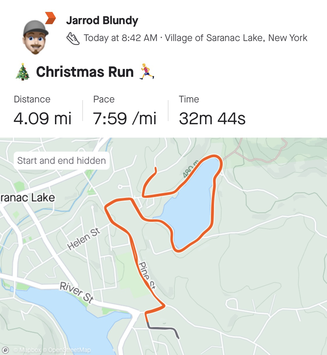 Map of Christmas run.