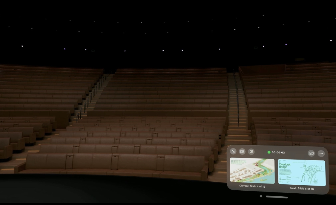 Virtual keynote slides as if the presenter was on stage at the Steve Jobs Theater.