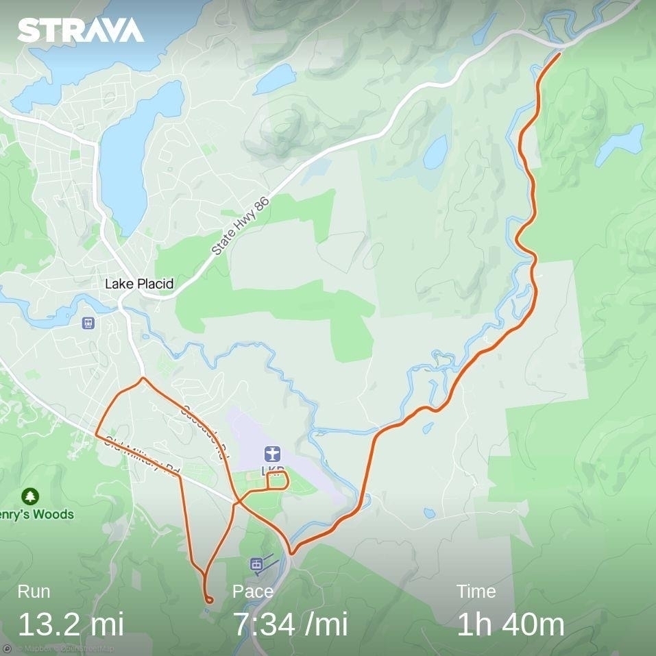 A Strava map of the race course around lake placid.