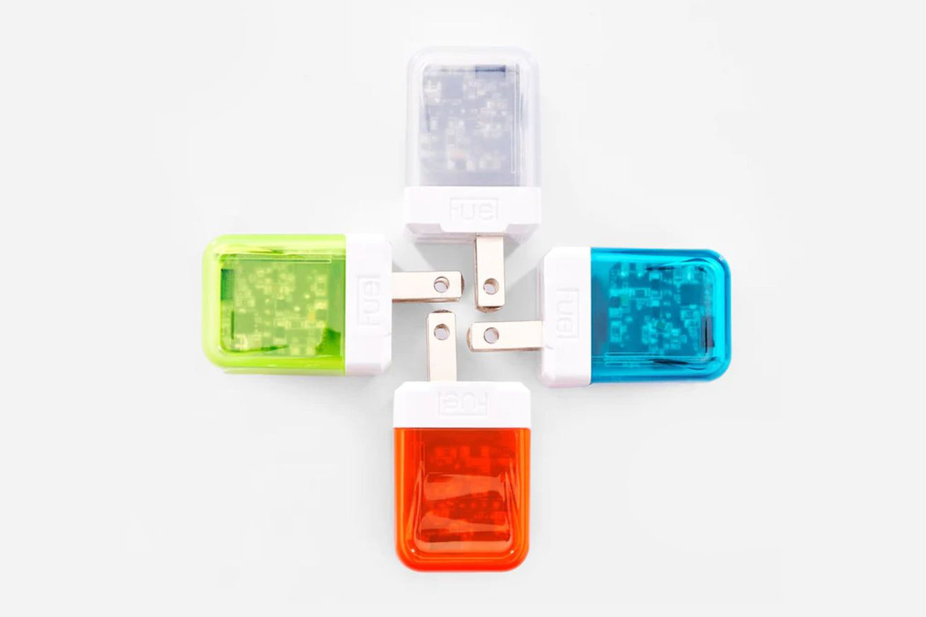 Four colorful translucent usb-c chargers 