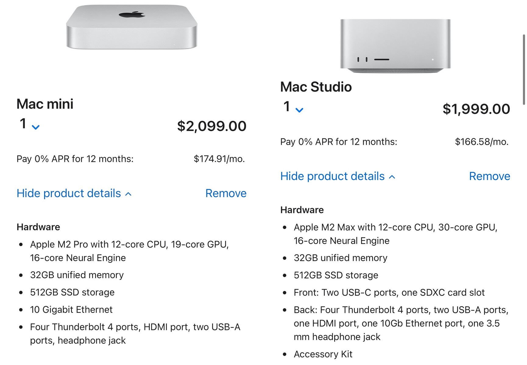 A Mac mini at $2099 with lesser specs compared to a Mac Studio at $1999.