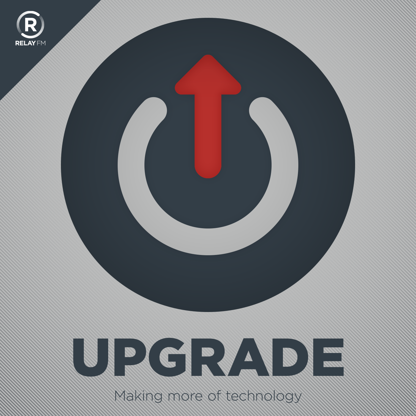 Upgrade podcast logo with a power on icon that also looks like a “U”.